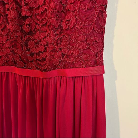 David’s Bridal Apple Red Scoop Neck Cap Sleeves Lace Bridesmaid Dress Size 6 - Picture 5 of 11